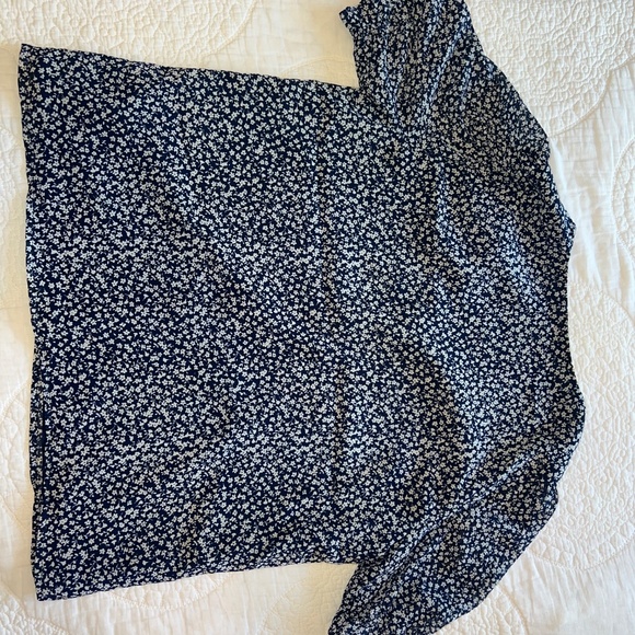 J Crew Factory V-Neck Puff Sleeve Blouse in Antique Navy - Picture 8 of 8